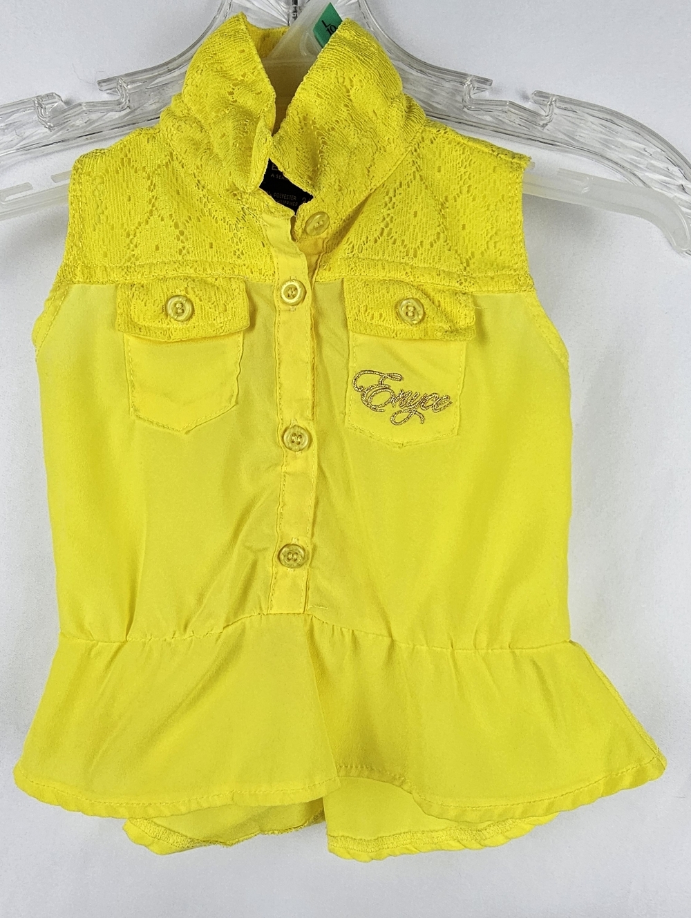 Y2K Enyce Sleeveless Button Up Shirt Baby Girl 3/6 Mths Lace Logo